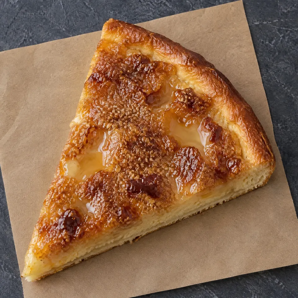 Part de tarte au sucre sur papier kraft.